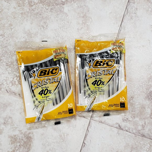 Bundle Lot Bic Cristal Medium 20 Ball Point Ink Pens 2 Packs New Sealed - Picture 1 of 9